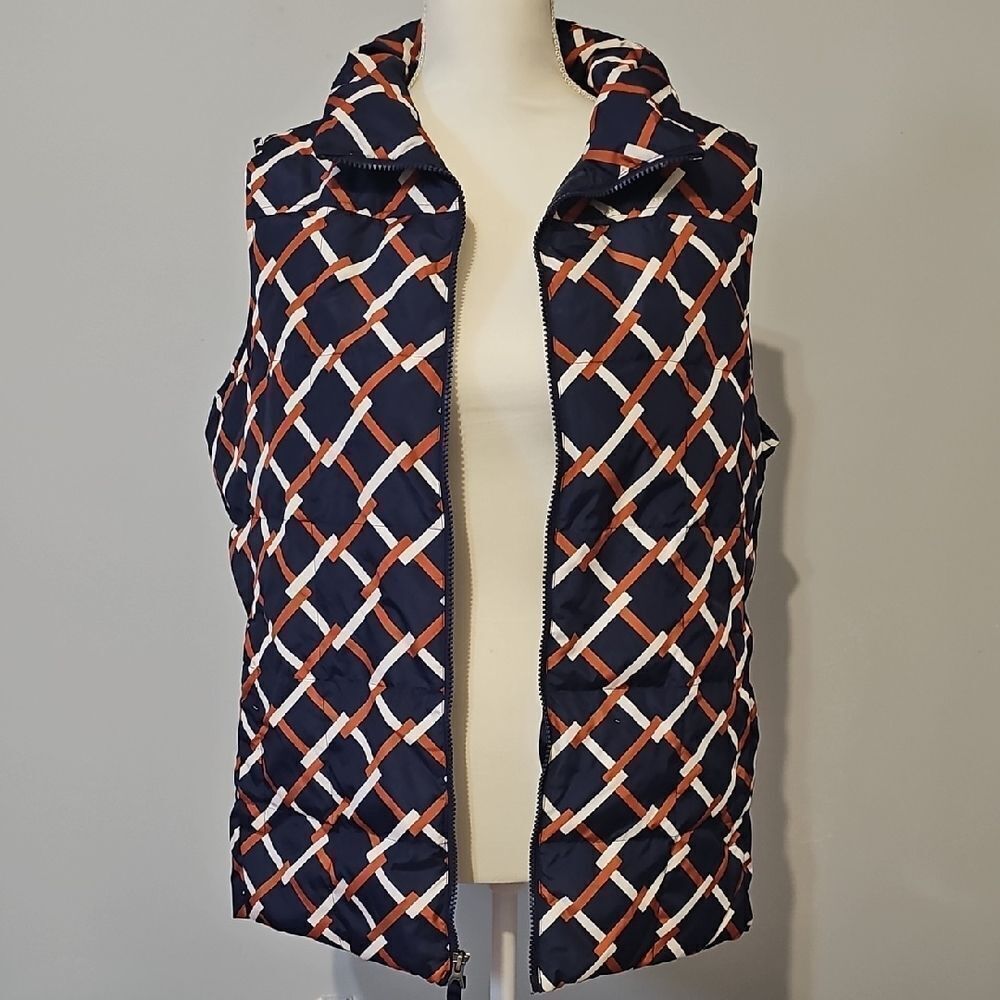 Lands' End Navy and Burnt Orange Patterned Vest